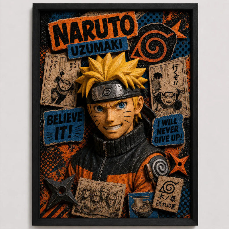 Cuadro Naruto Uzumaki Anime Manga Geek Arte Efecto 3d Marco Negro