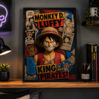 Cuadro Luffy One Piece Wanted Monkey Anime Mangá Efecto 3d Marco Negro