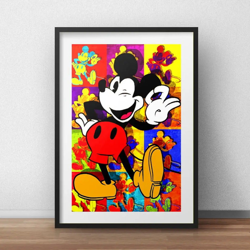 Cuadro Mickey Mouse Pop Art Disney Decoracion Con Paspartú Marco Negro
