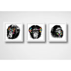 Set 3 Cuadros Monos Mariposas Pop Art Color Chimpancé Decor