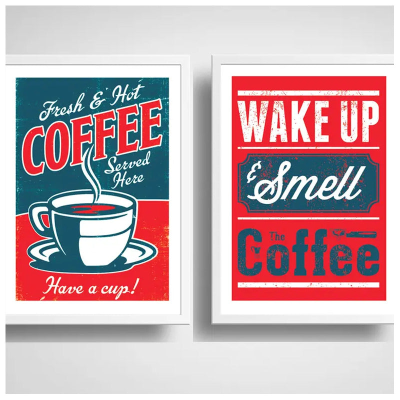 Set 2 Cuadros Café Retro Pop Art Frases Cocina Cafeteria