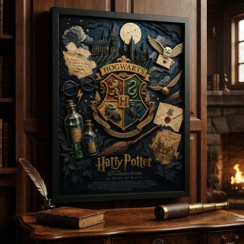 Cuadro Harry Potter Hogwarts Pelicula Iconica Arte Efecto 3d Marco Negro