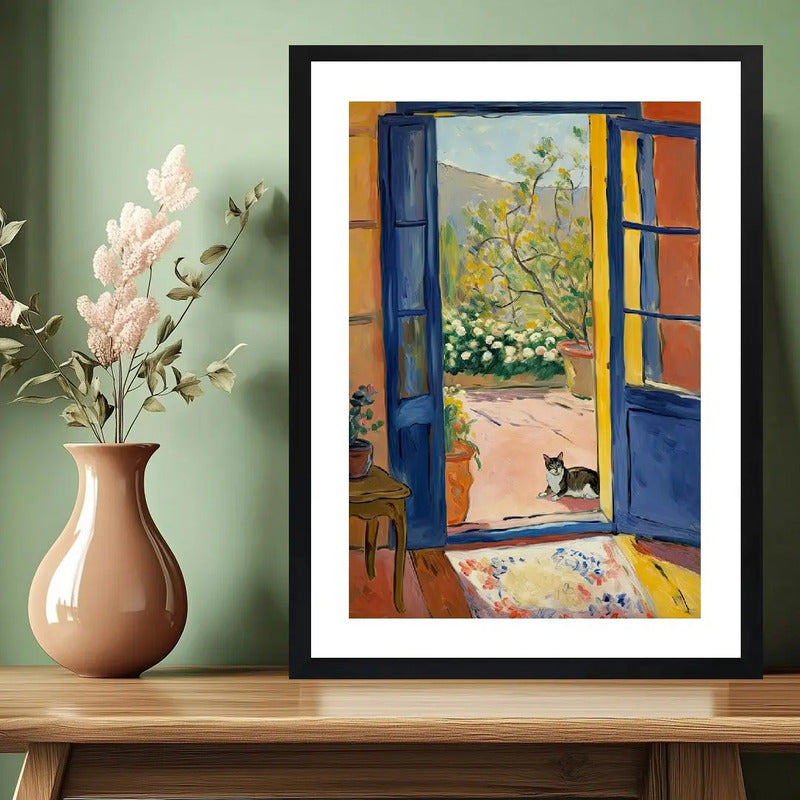 Cuadro Dormitorio Living Matisse Gato Puerta Azul Arte Marco Negro