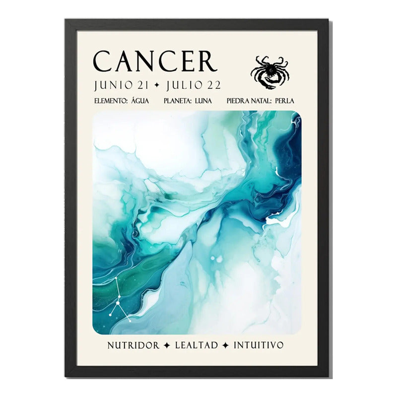 Cuadro Cancer Signo Astrologia Horoscopo Piedra Perla Marco Negro