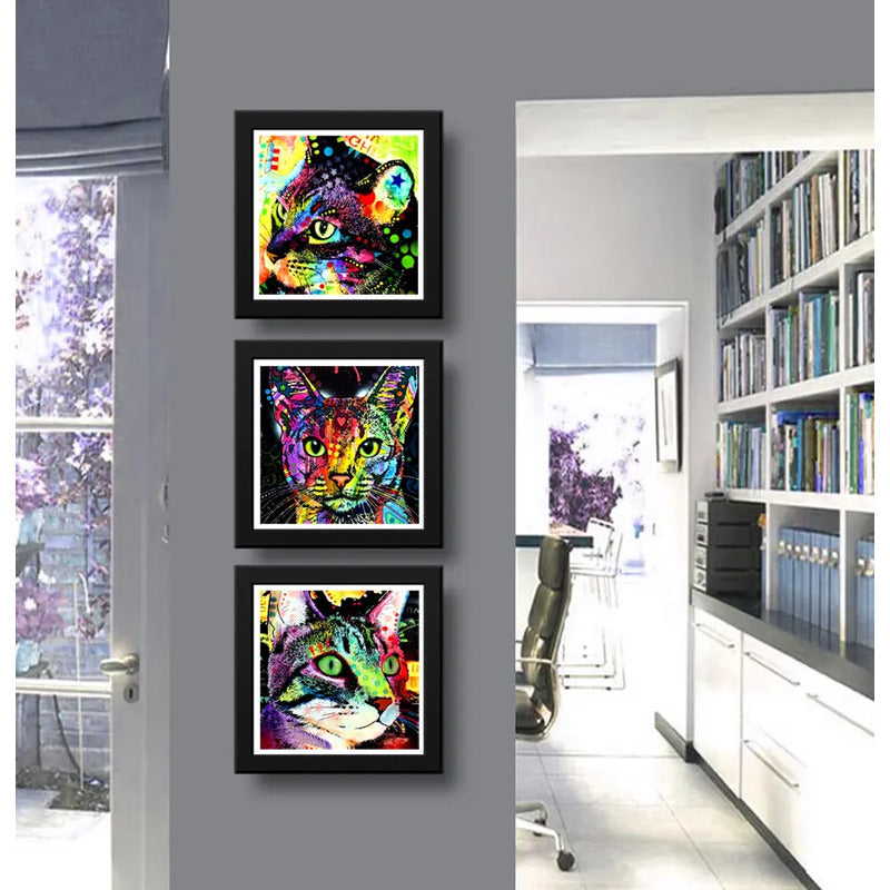 Set 3 Cuadros Gato Pop Art Colors Mascota Pet Decoracion