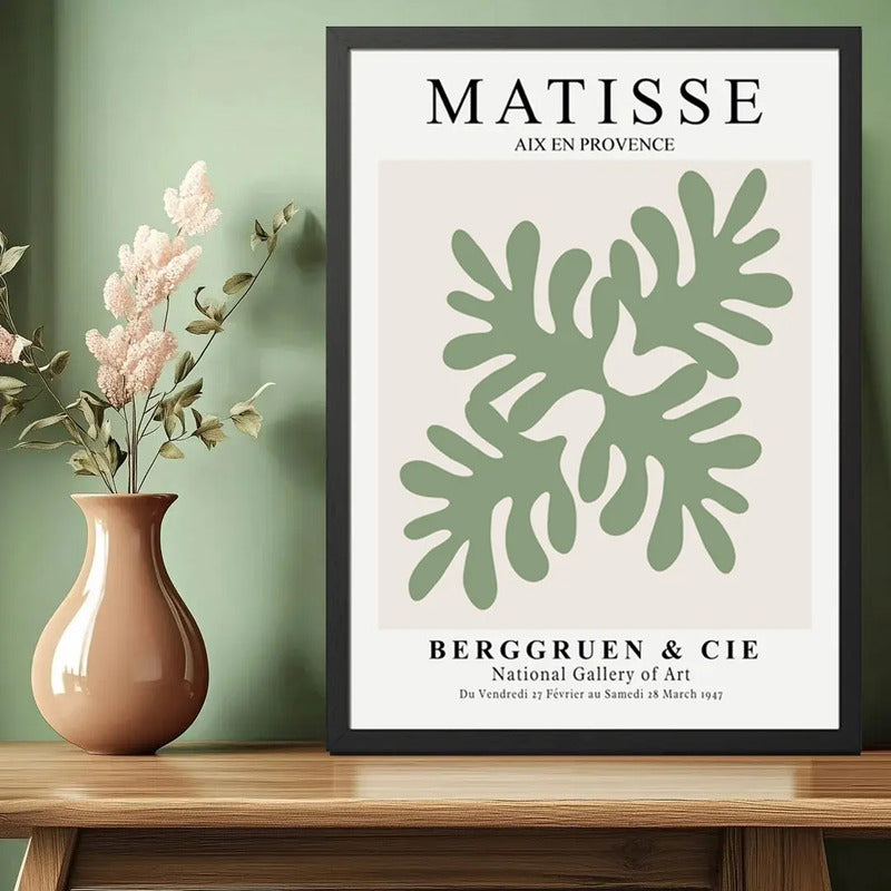 Cuadro Dormitorio Living Matisse Bs3 Tonos Verde Beige Claro Marco Negro