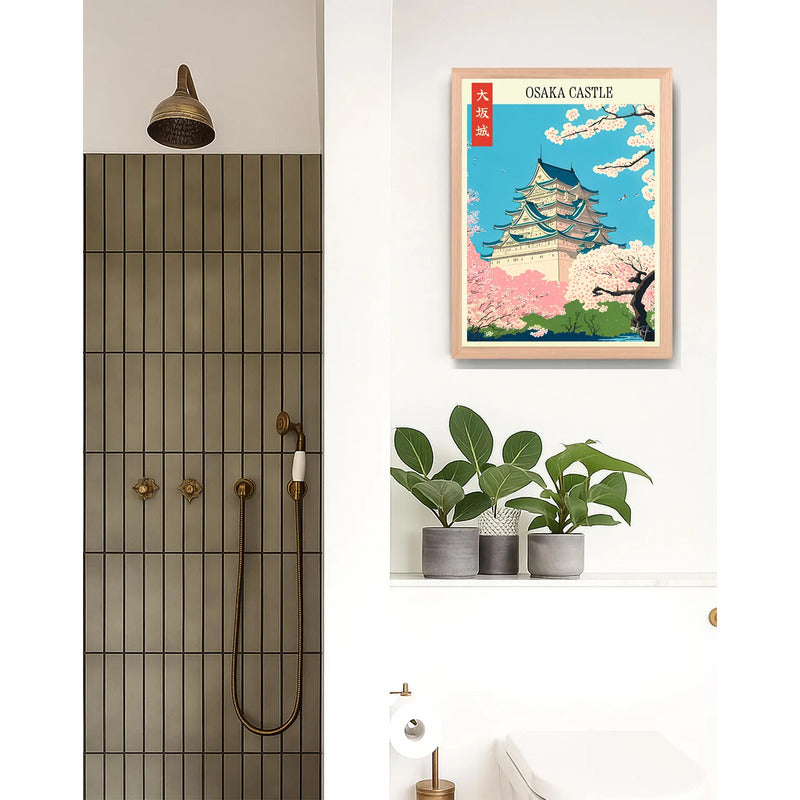 Cuadro Living Dormitorio Castillo Osaka Flor Arte Japon Oak Marco Negro