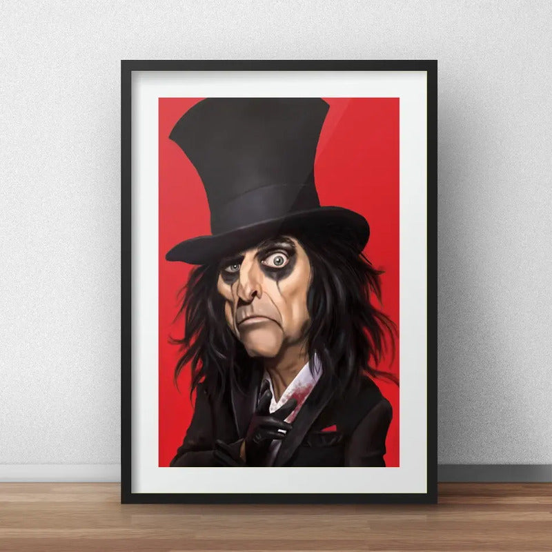 Cuadro Alice Cooper Pop Art Hard Rock Metal Con Paspartú Marco Negro