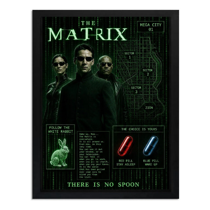 Cuadro Matrix Mapa Pelicula Cornejo Blanco Red Pill Cinema Marco Negro