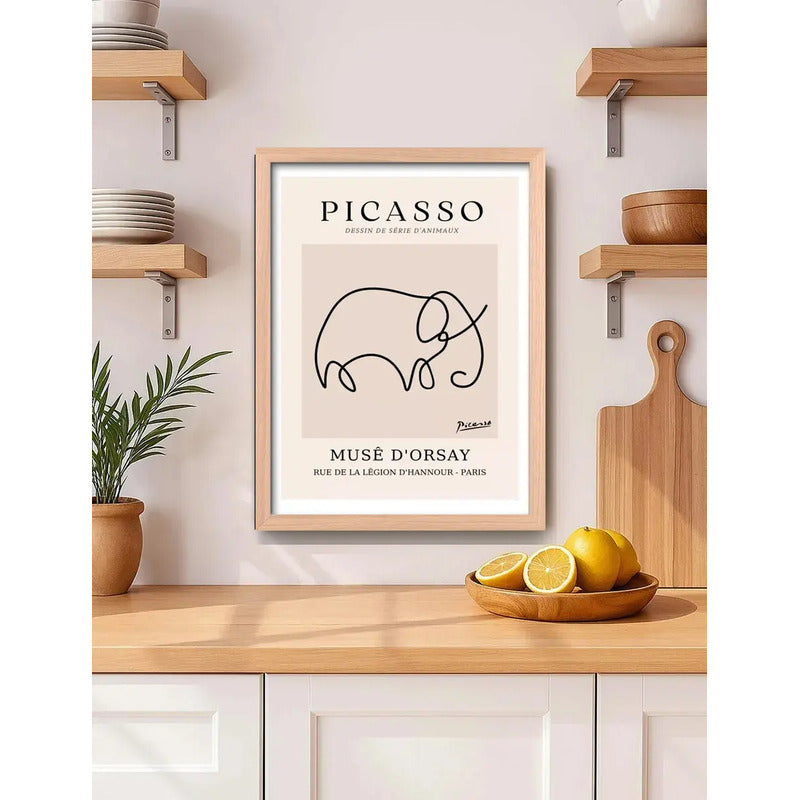 Cuadro Picasso Elefante Abstracto Obra Pintor Marco Oak Marco Marrón Claro
