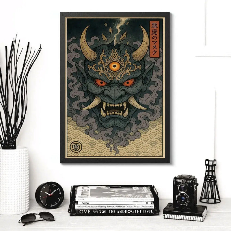 Cuadro Arte Japonés Mitológico Careta Anime Japón Decoracion Marco Negro