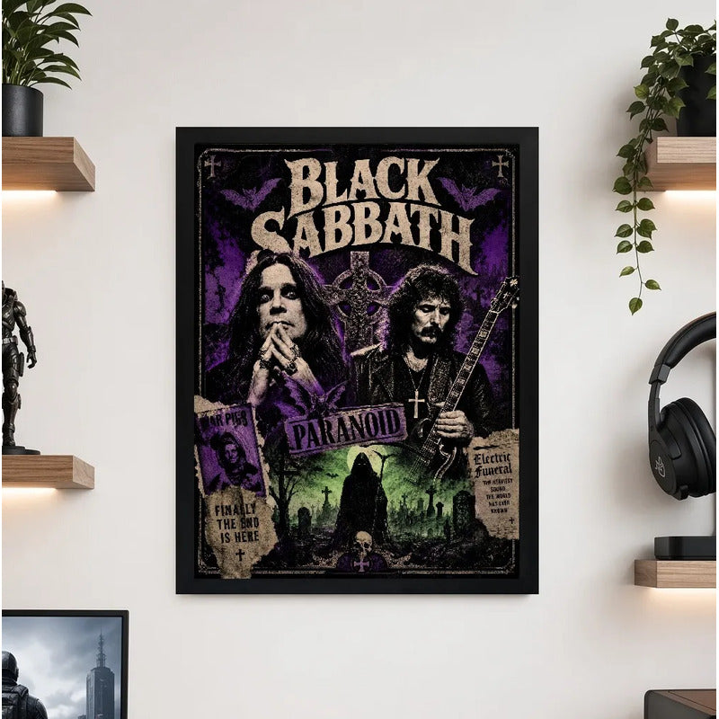 Cuadro Black Sabbath Paranoid Heavy Metal Rock Horror Retro Marco Negro