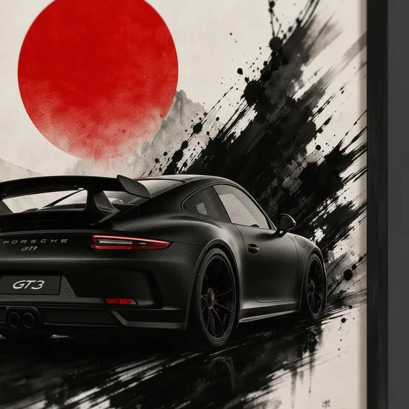 Set 2 Cuadros Porsche 911 Gt3 Auto Deportivo Arte Japones Marco Negro