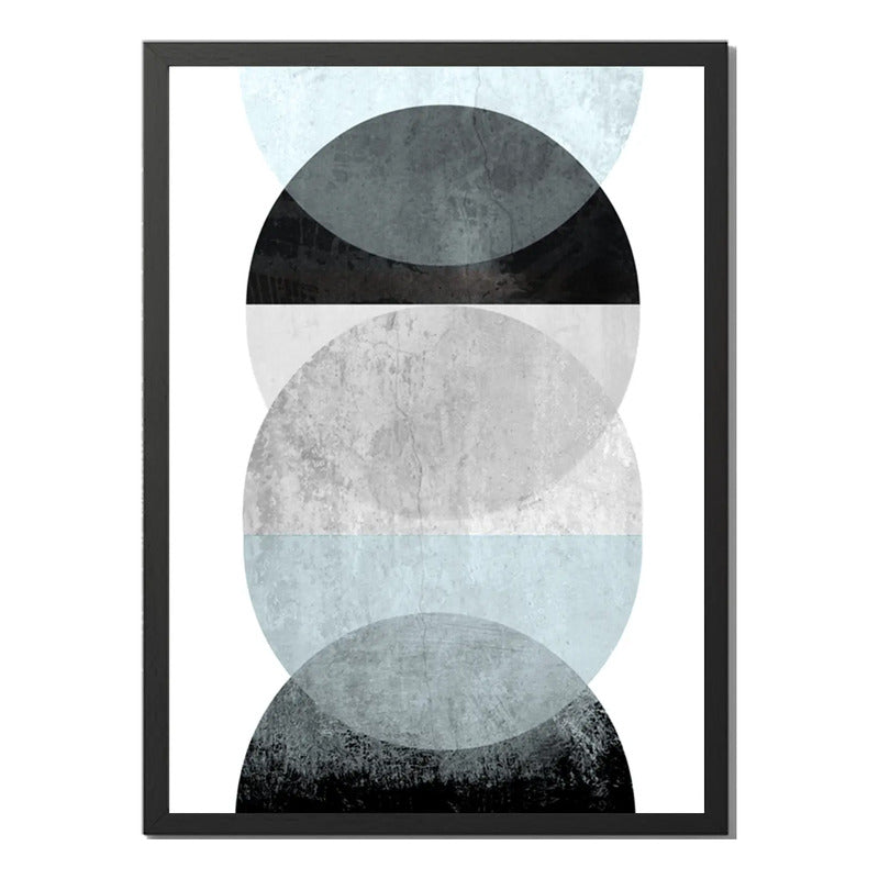 Cuadro Geometrico Abstracto Formas Boho Decoracion Moderna Celeste Azul Con Marco Negro