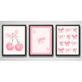 Set 3 Cuadros Rosa Pink Tendencia Lazos Fashion Coquette Marco Negro