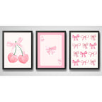 Set 3 Cuadros Rosa Pink Tendencia Lazos Fashion Coquette Marco Negro