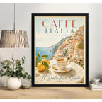 Cuadro Café Italia Dolce Far Niente Paisaje Cocina Vintage Marco Negro