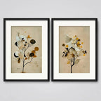 Set 2 Cuadros Flores Tonos Pastel Y Tierra Con Paspartú Marco Negro