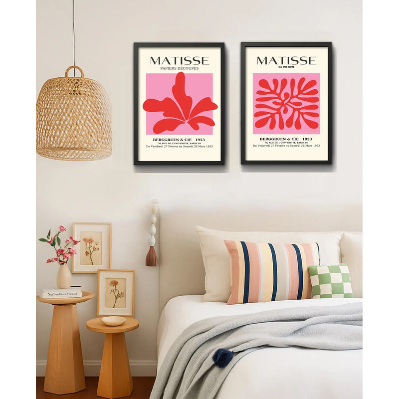 Set 2 Cuadros Dormitorio Living Matisse Tonos Rosa Pink Marco Negro