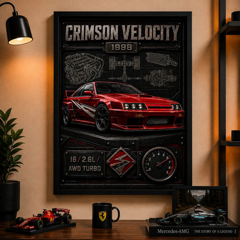 Cuadro Nissan Skyline Auto Deportivo Clásico Arte Efecto 3d Marco Negro