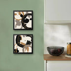 Set 2 Cuadros Living Cocina Café Arte Abstracto Tonos Pastel Marco Negro