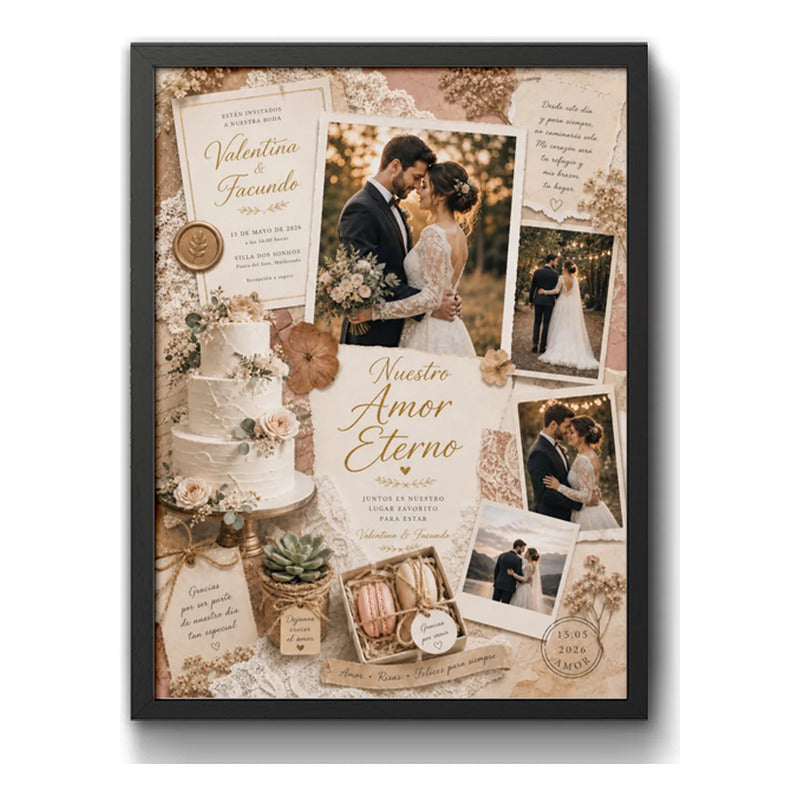 Cuadro Personalizado Bodas Matrimonio Detalles Arte Regalo Marco Negro