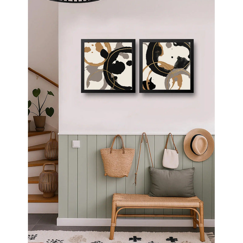 Set 2 Cuadros Living Cocina Café Arte Abstracto 33x33cm Marco Negro