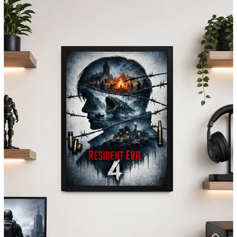 Cuadro Resident Evil 4 Game Arte Playstation Videojuego Marco Negro