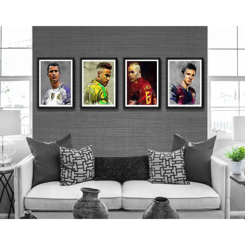 Set 4 Cuadros Messi Neymar Cristiano Ronaldo Iniesta Fútbol