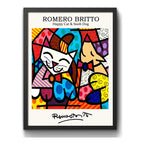 Cuadro Romero Britto Pop Art Gato Feliz Perro Snob Living Marco Negro