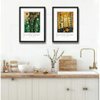 Set 2 Cuadros Gustav Klimt Árbol De La Vida Con Paspartú Marco Negro