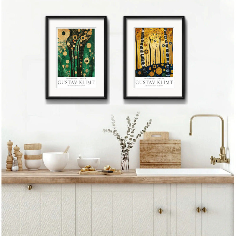 Set 2 Cuadros Gustav Klimt Árbol De La Vida Con Paspartú Marco Negro