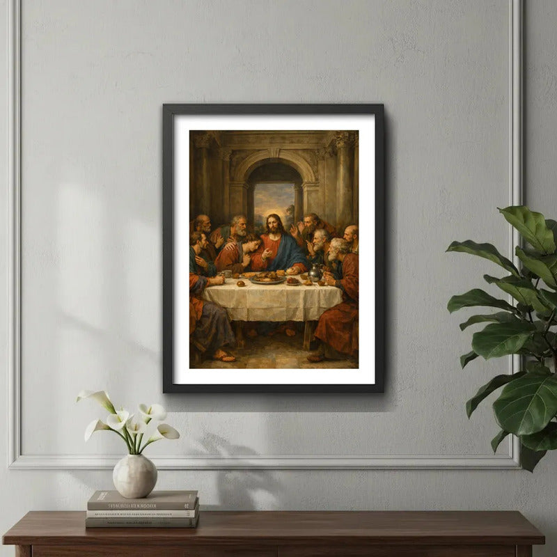 Cuadro La Última Cena De Jesús Cristo Arte Sacro Biblia Marco Negro