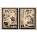 Set 2 Cuadros Decoracion Bano Gato Blanco Paris Retro Banera Marco Negro