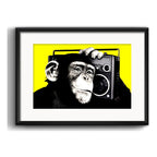 Cuadro Mono Con Radio Chimpancé Decoracion Con Paspartú