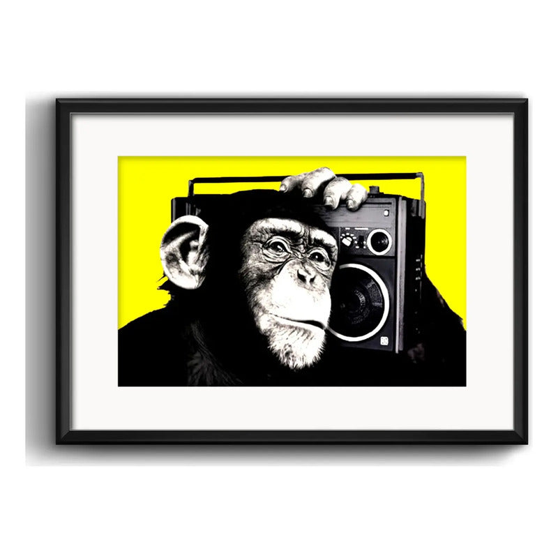 Cuadro Mono Con Radio Chimpancé Decoracion Con Paspartú