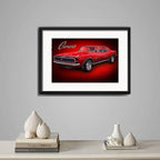 Cuadro Autos Antiguos Modelos Marcas Retro Arte Con Paspartu Chevrolet Camaro Ss 396 Rojo Con Marco Negro