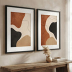 Set 2 Cuadros Boho Arte Abstracto Tonos Tierra Con Paspartu 43x33cm Cada Cuadro Negro