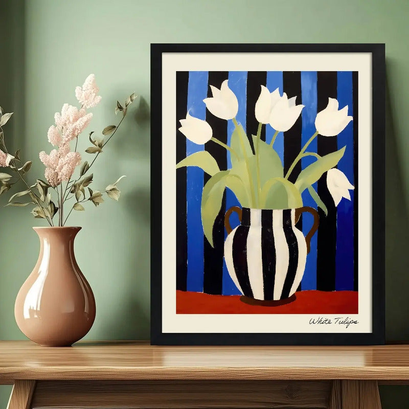 Cuadro Para Dormitorio Living Flores Tulipanes Blancos Arte Tulipanes Blancos 2 Marco Negro