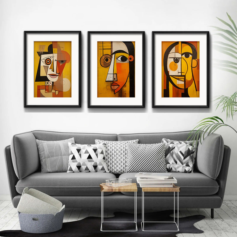 Set 3 Cuadros Picasso Expresión Del Ser 53x43cm Con Paspartu Marco Negro