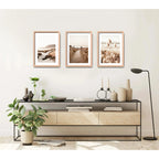 Set 3 Cuadros Paisajes De Playa Tonos Beige Neutros Dunas Marco Madera Natural Oak