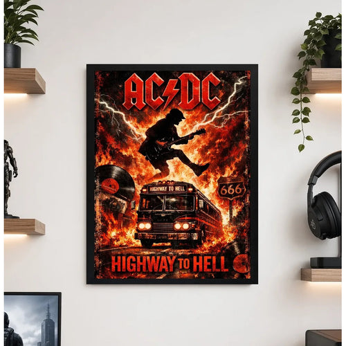 Cuadro Ac/dc Highway To Hell Rock Musica Acdc Art Decoracion Marco Negro