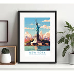 Cuadro New York Ciudad Estatua De La Libertad Con Paspartú Marco Negro