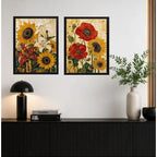 Set 2 Cuadros Gustav Klimt Girasoles Flores Decora Living Marco Negro