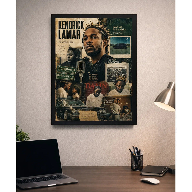 Cuadro Kendrick Lamar Rapero Rap Hip Hop Arte Vintage Marco Negro