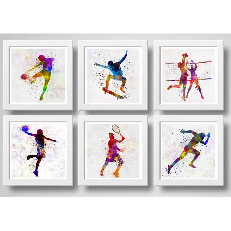 Set 6 Cuadros Deportes Pop Art Futbol Skate Basket Tenis