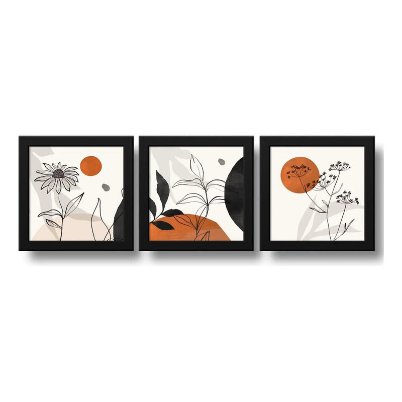 Set 3 Cuadros Boho Chic Hojas Flor Arte Decoracion