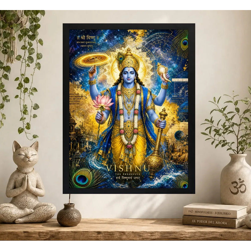 Cuadro Vishnu El Preservador Del Universo India Dios Hindu Marco Negro
