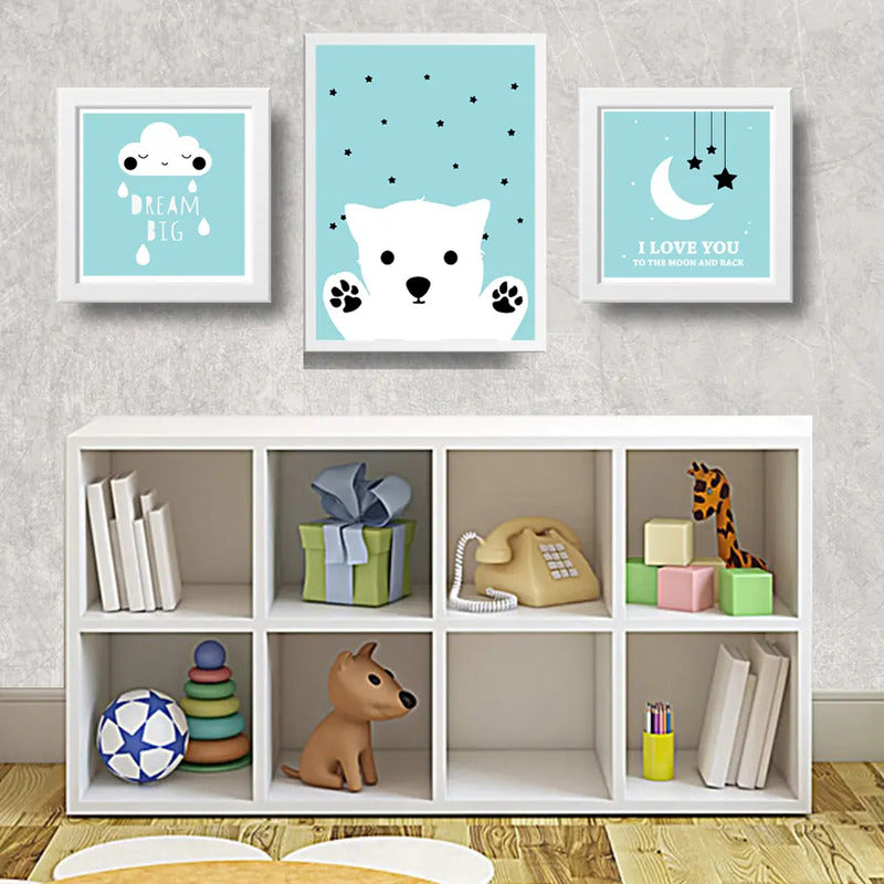 Set 3 Cuadros Dream Big Frase Luna Star Dormitorio Infantil