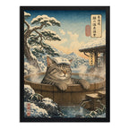 Cuadro Gato Baño Termal Tina Onsen Arte Japones Coleccion Marco Negro